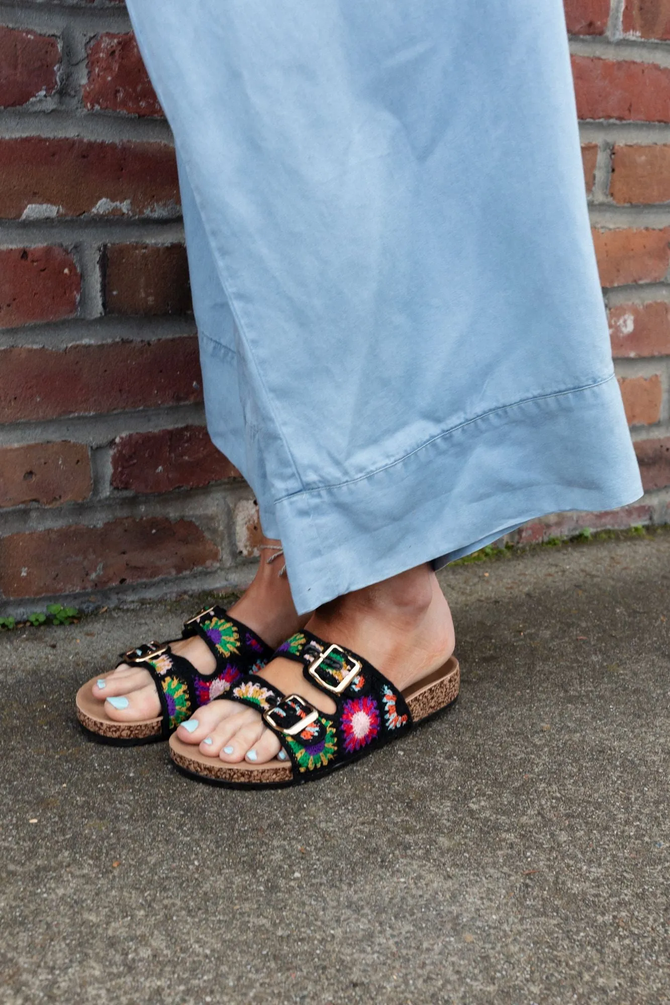 Boho Blossom Crochet Sandal - Black