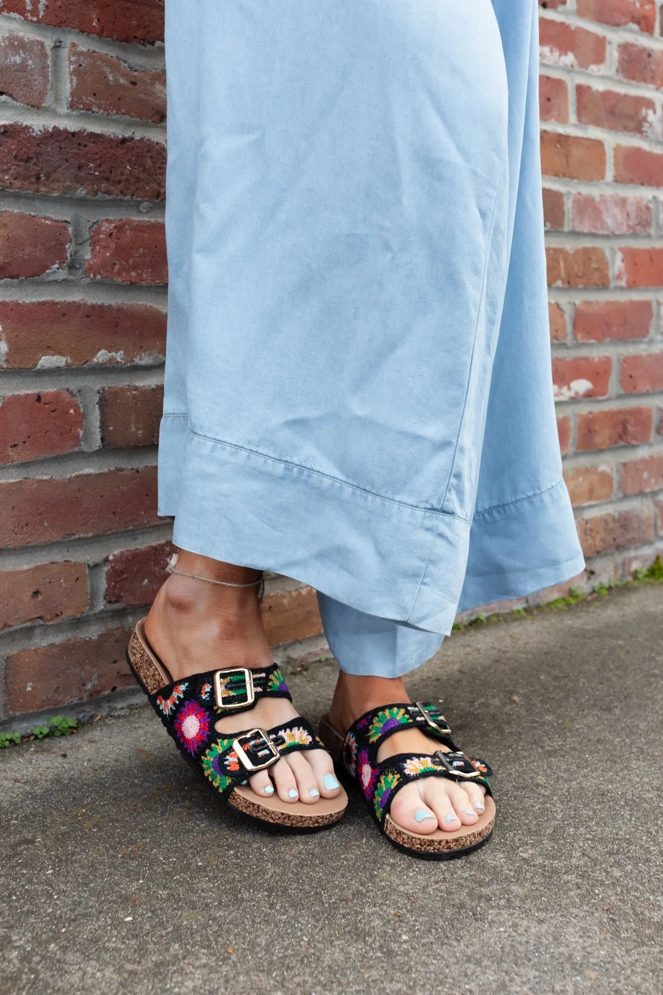 Boho Blossom Crochet Sandal - Black