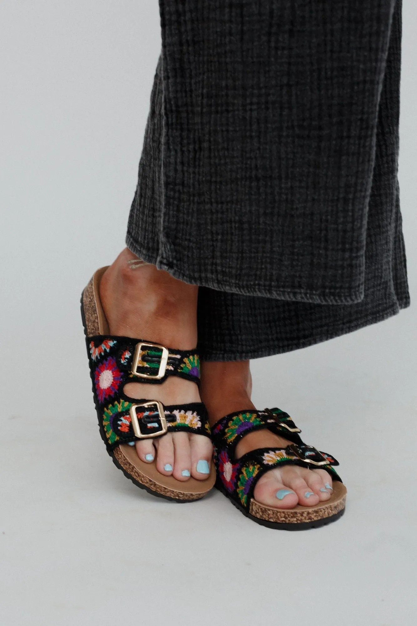 Boho Blossom Crochet Sandal - Black