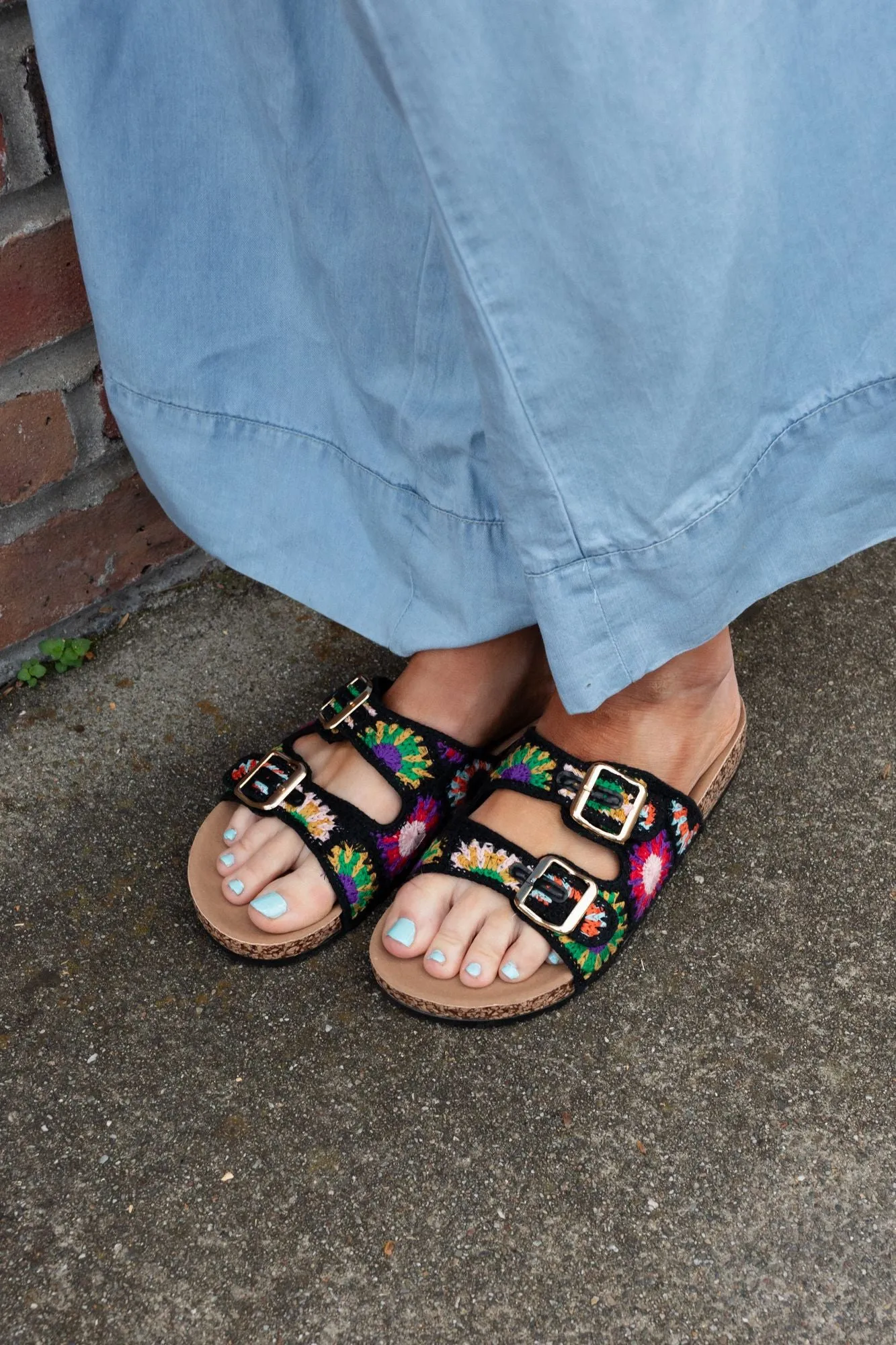 Boho Blossom Crochet Sandal - Black