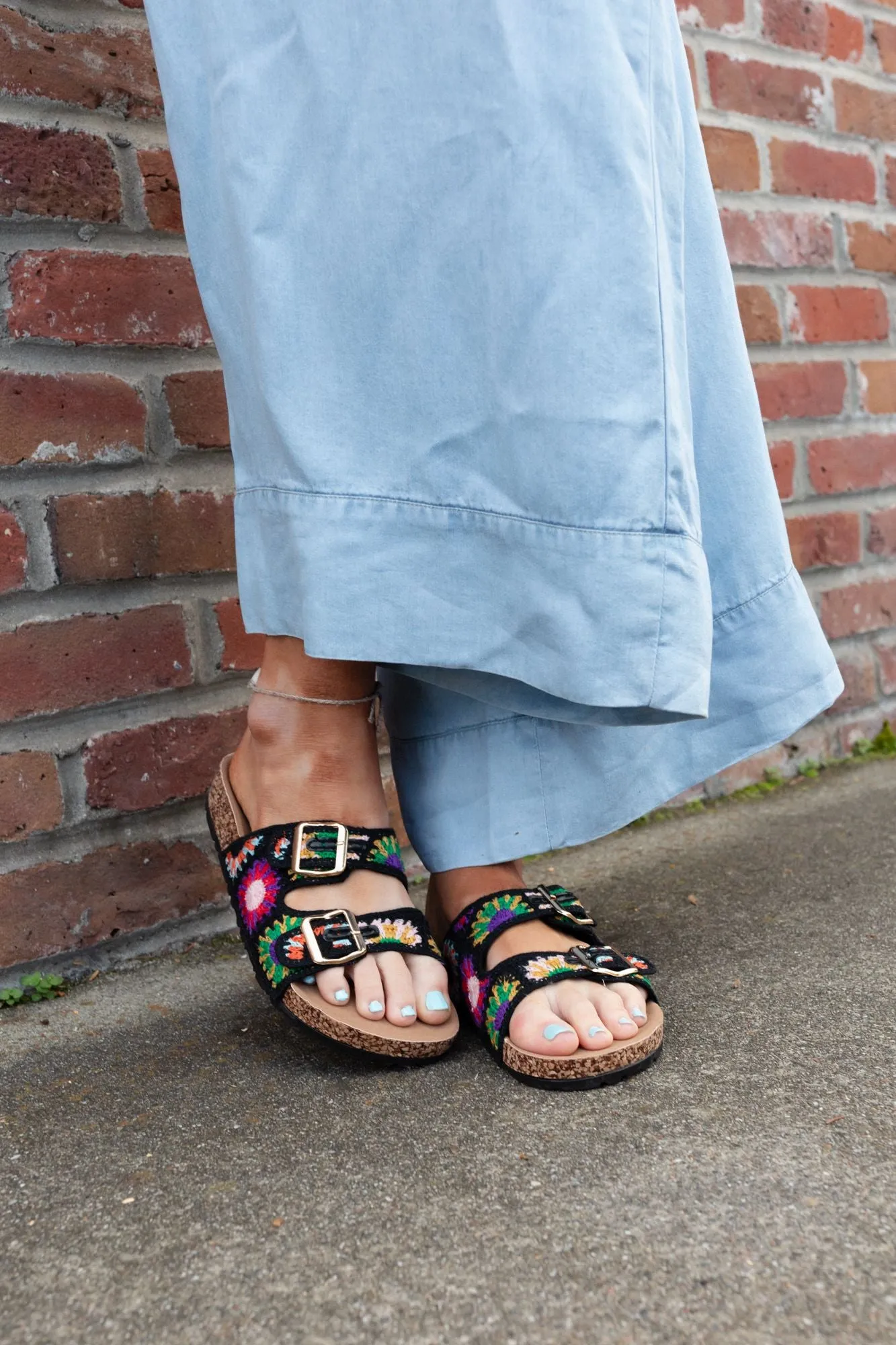 Boho Blossom Crochet Sandal - Black