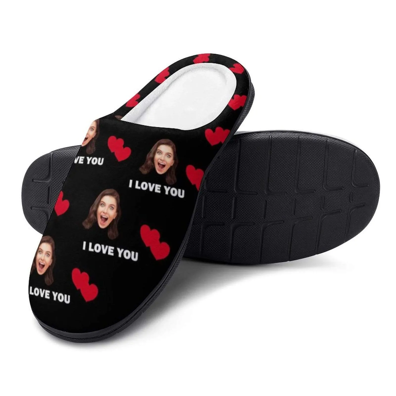 Custom Face Love Heart All Over Print Cotton Slippers For Men Women