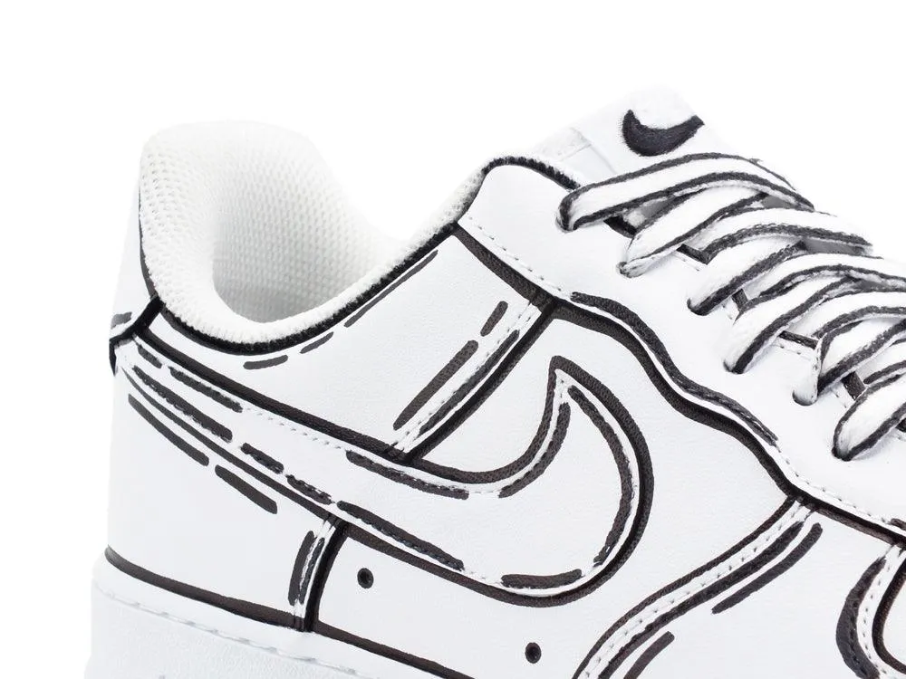 CUSTOM / NIKE Air Force 1 Sneaker AF1 Cartoon Comics White Black 315115-112