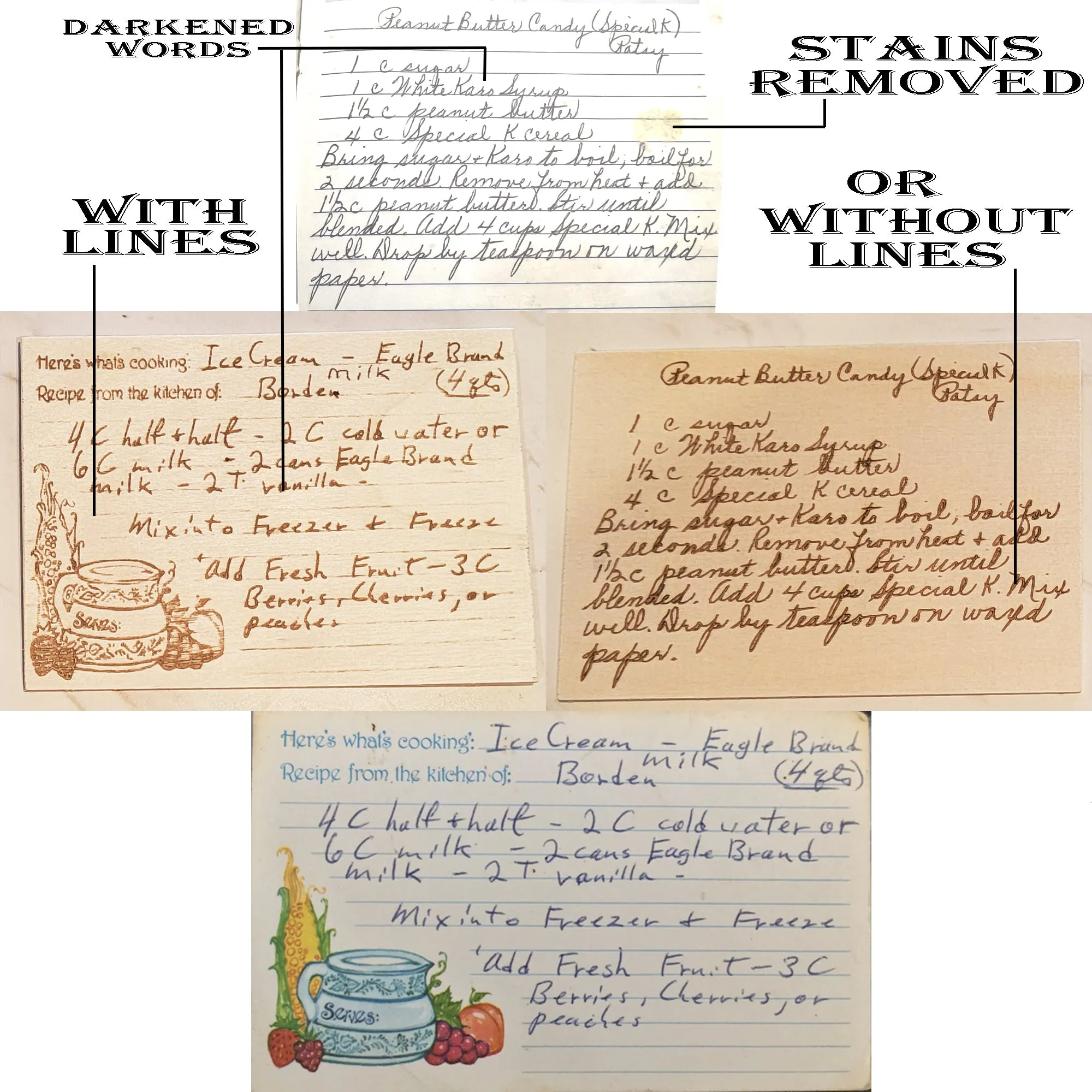 Engraved Handwritten Recipe Wood Card  - Personalized Grandma's Recipe Card