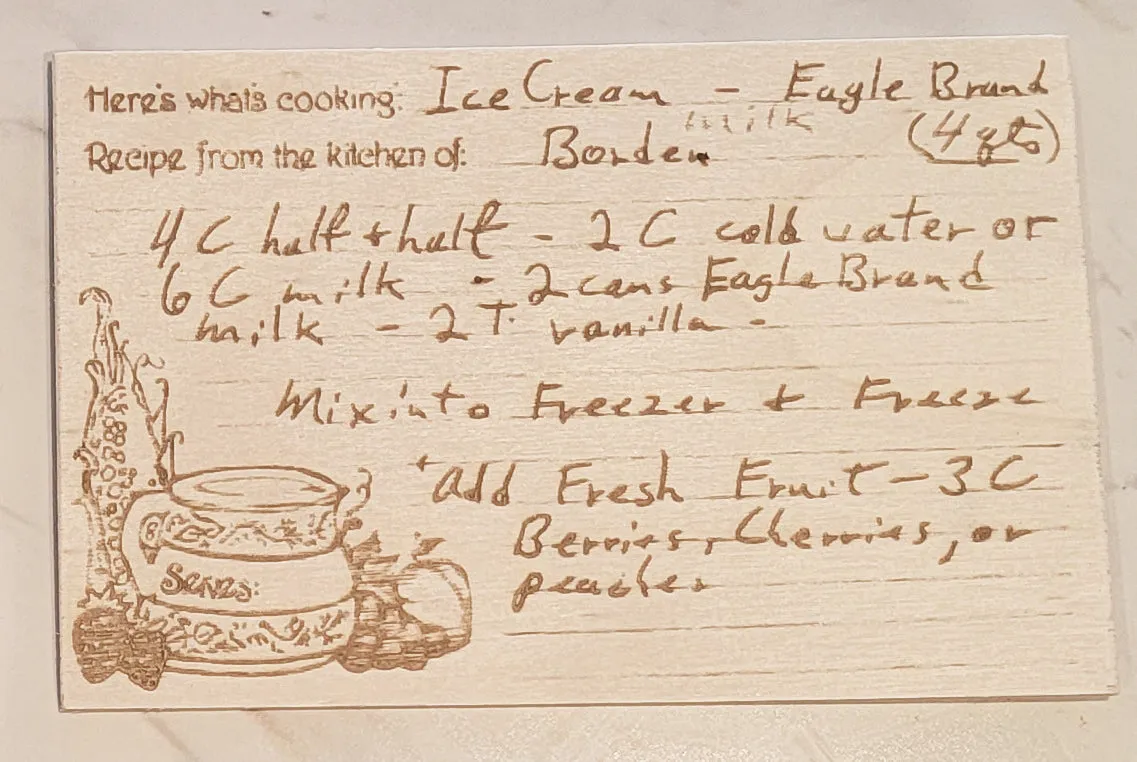 Engraved Handwritten Recipe Wood Card  - Personalized Grandma's Recipe Card