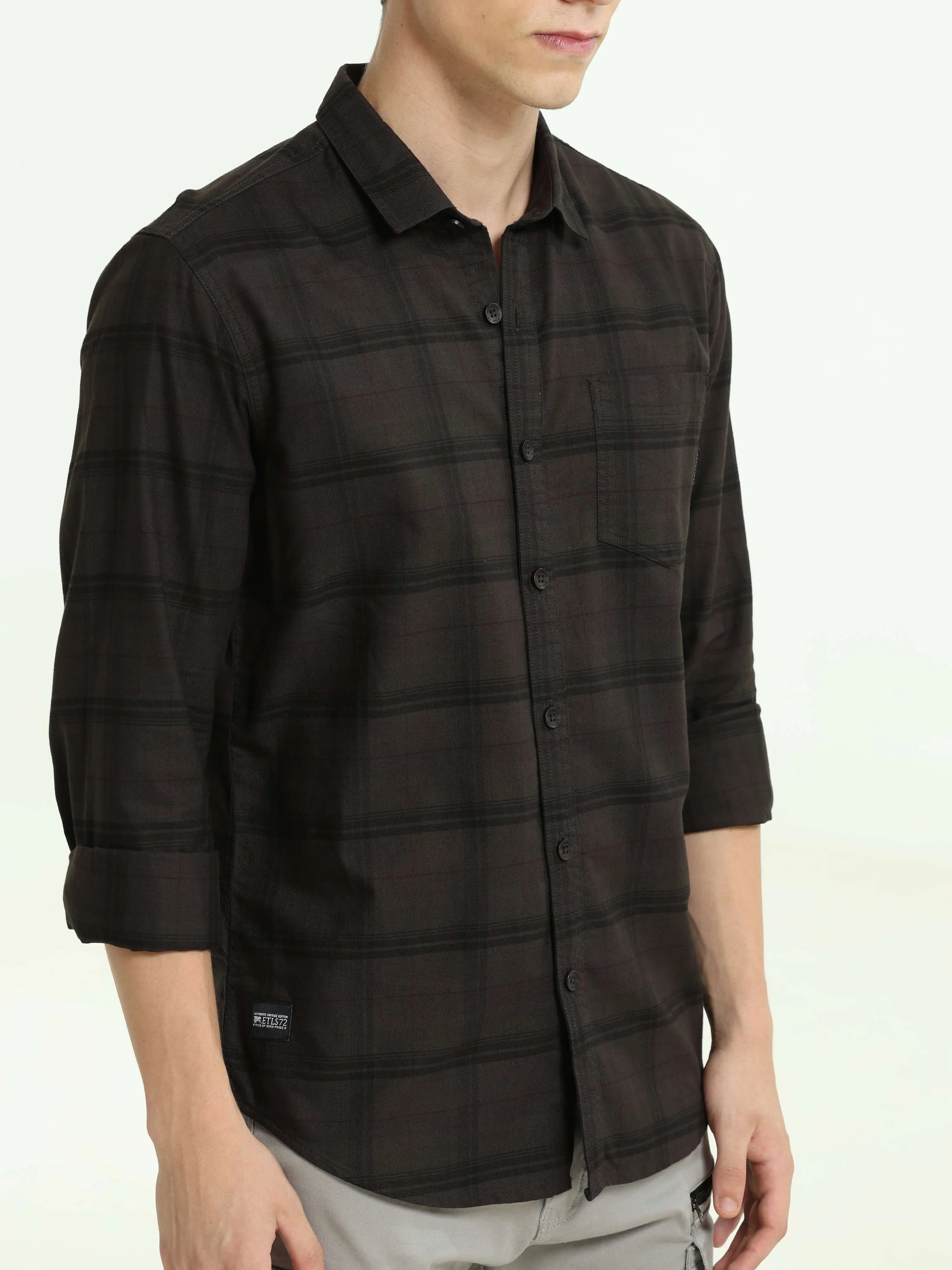 Sage brown casual check shirt