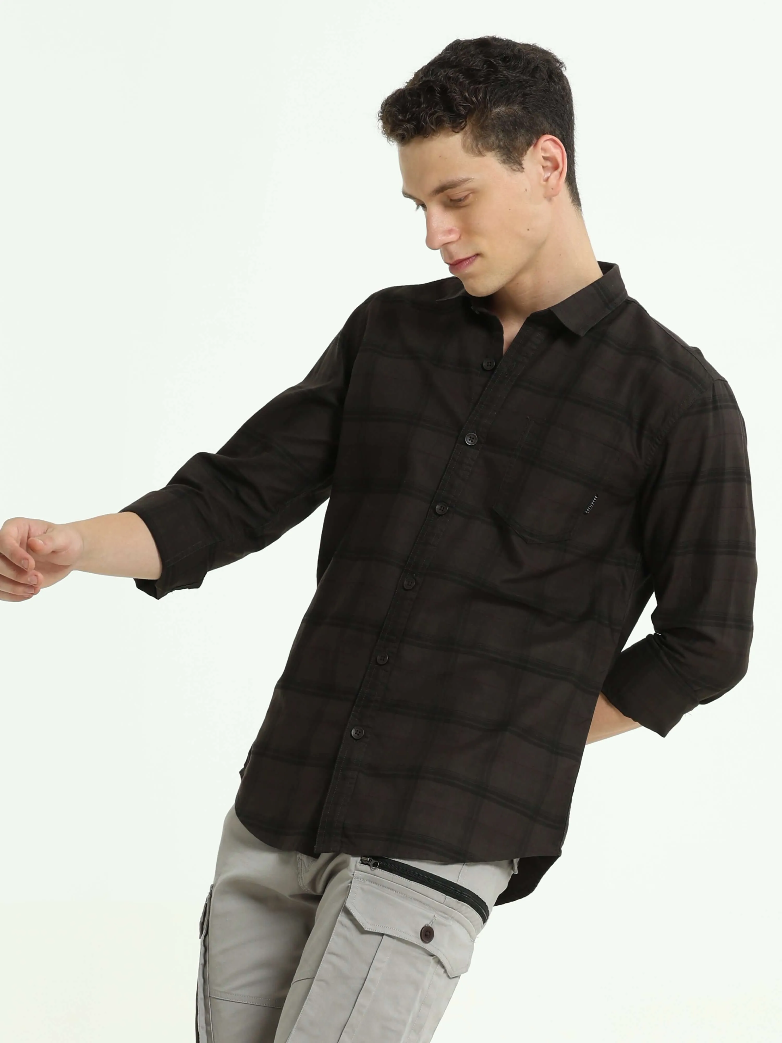 Sage brown casual check shirt