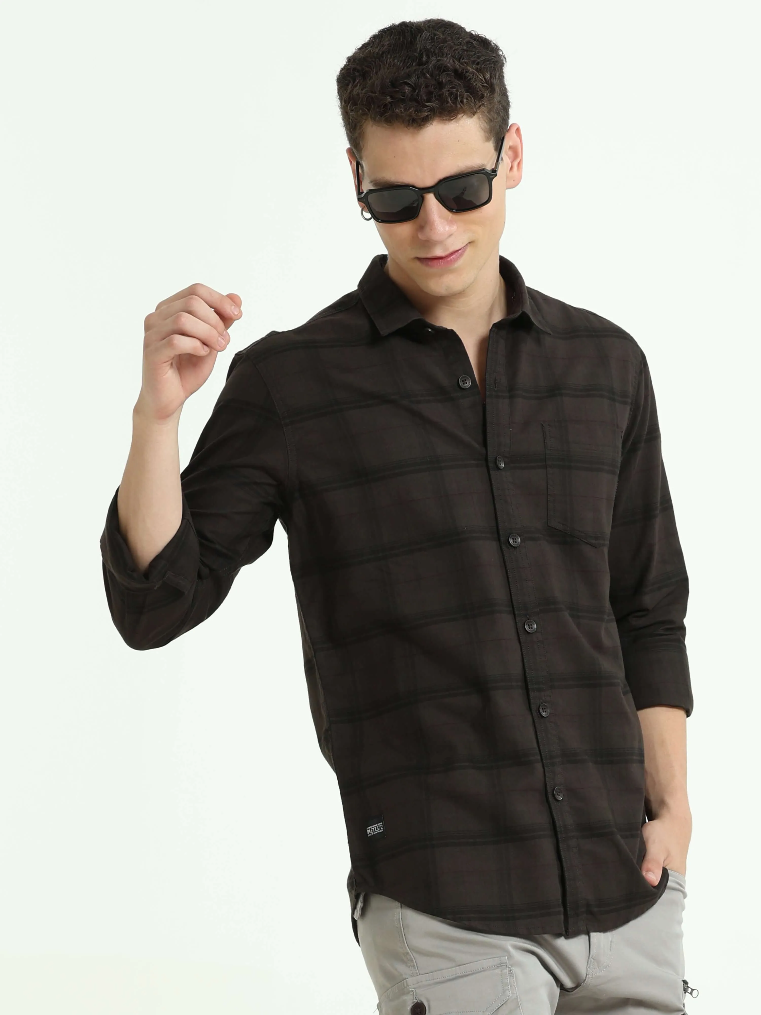 Sage brown casual check shirt