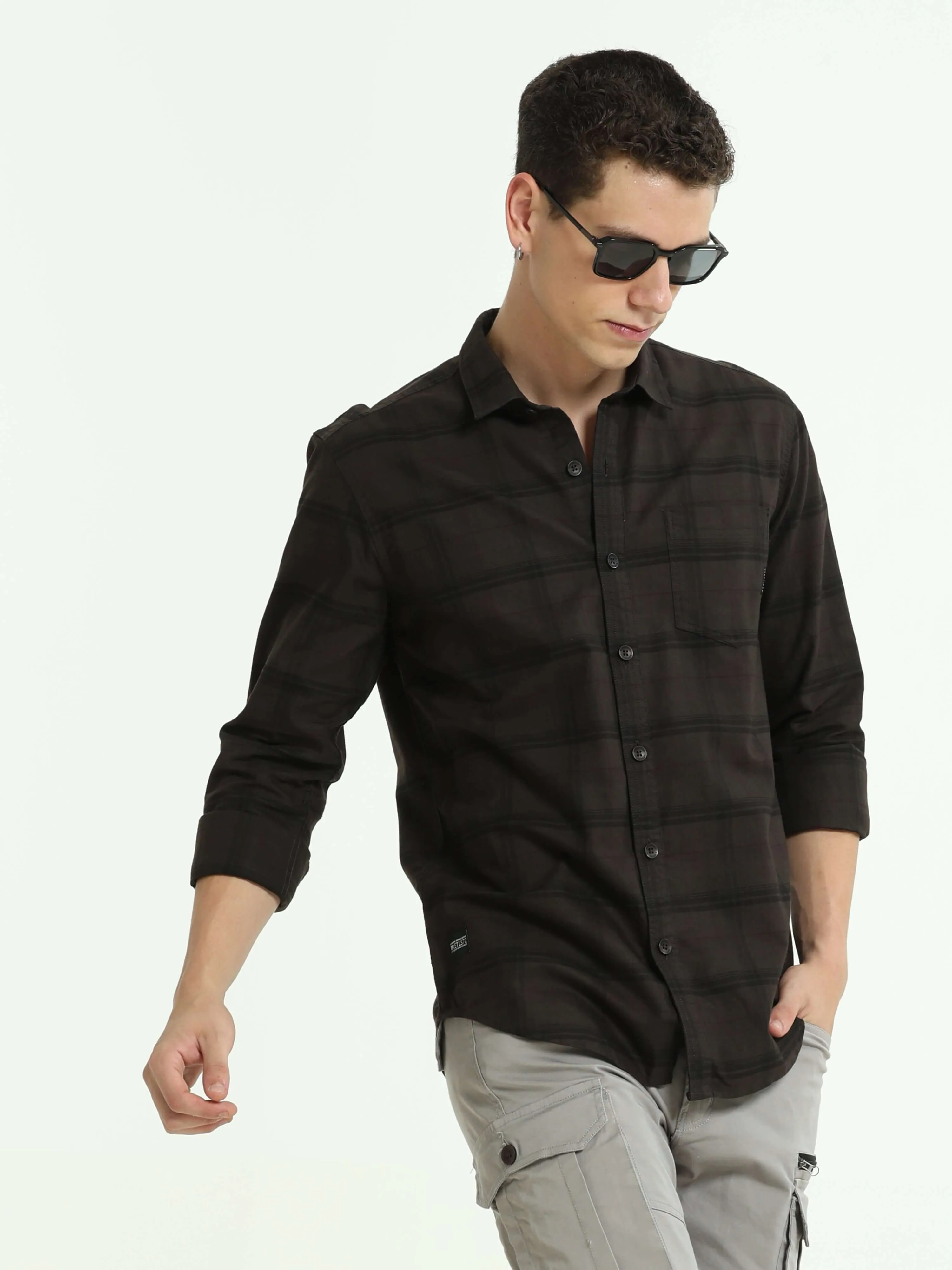 Sage brown casual check shirt