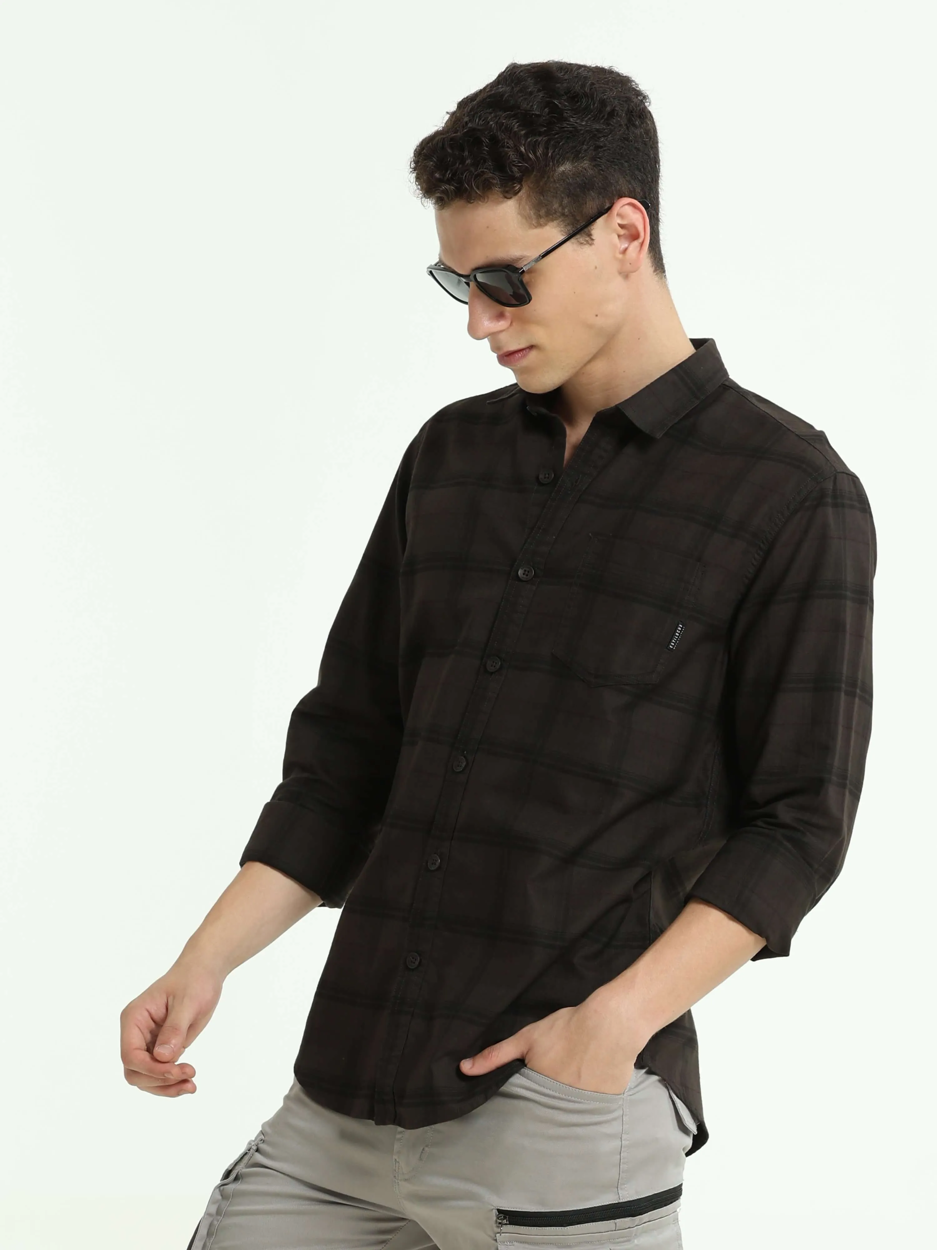 Sage brown casual check shirt