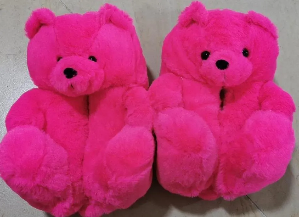 TEDDY BEAR SLIPPERS - PINK (HOT PINK)