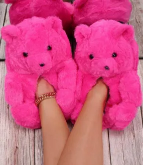 TEDDY BEAR SLIPPERS - PINK (HOT PINK)