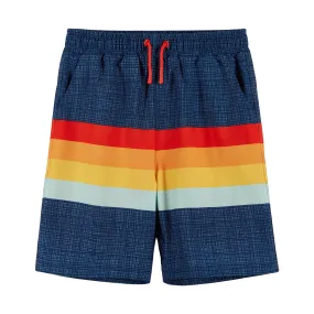 UPF 50  Boys Comfort Lined Blue Colorblock Board Short (Size 4-7) | Navy