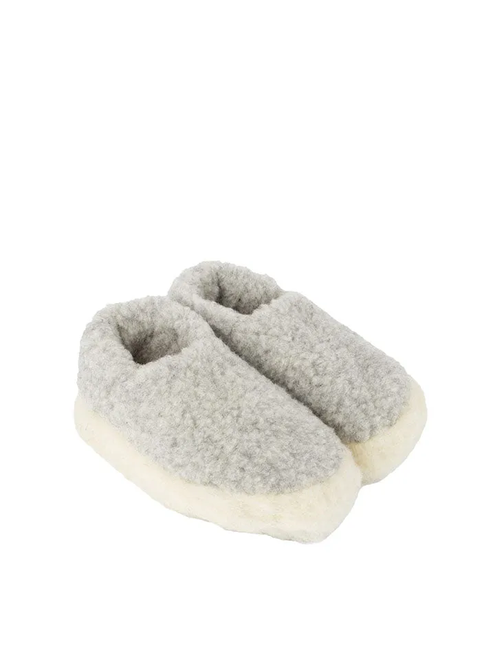 Yoko Wool Womens Siberian Wool Slippers Light Grey